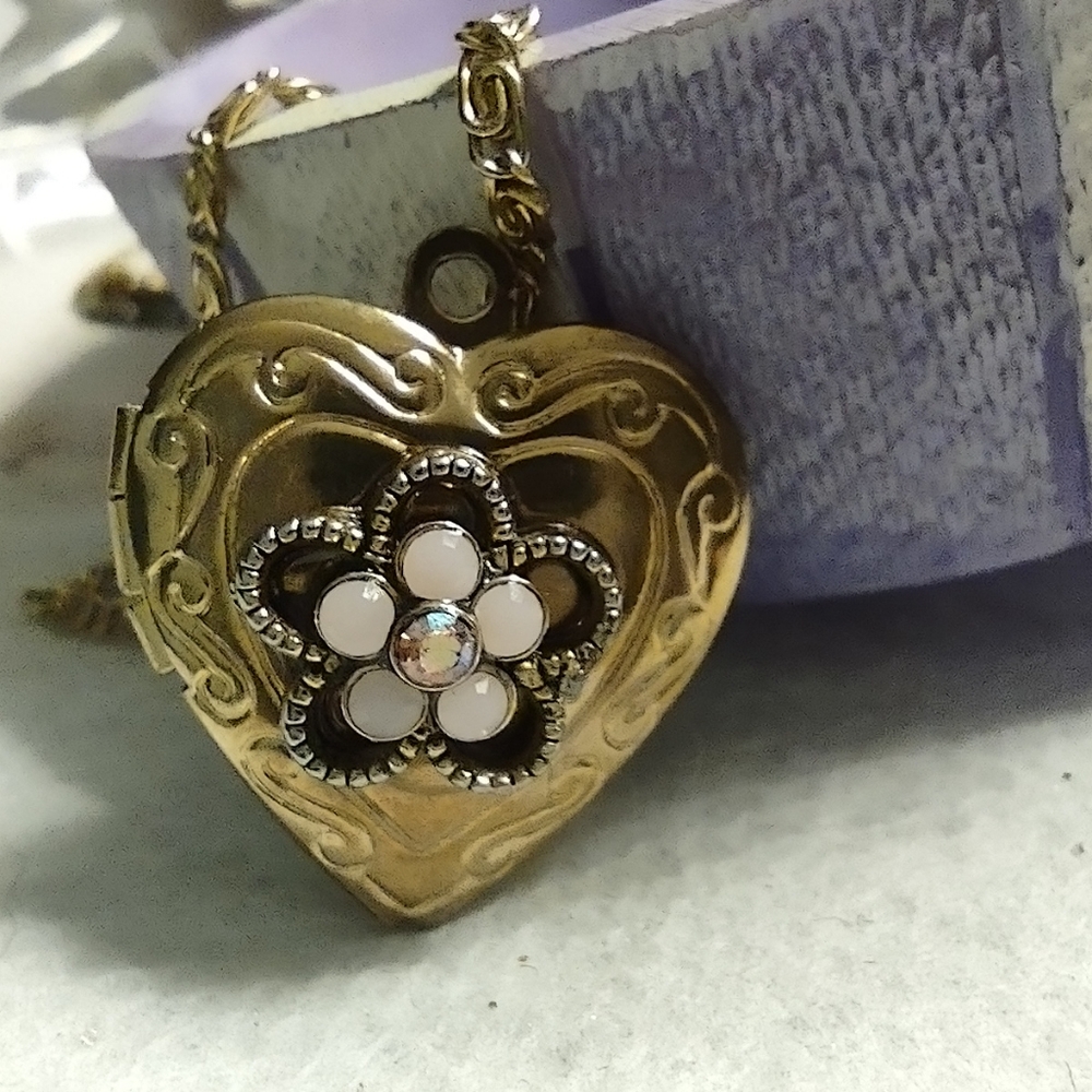 Upcycled Gold Heart Locket Pendant